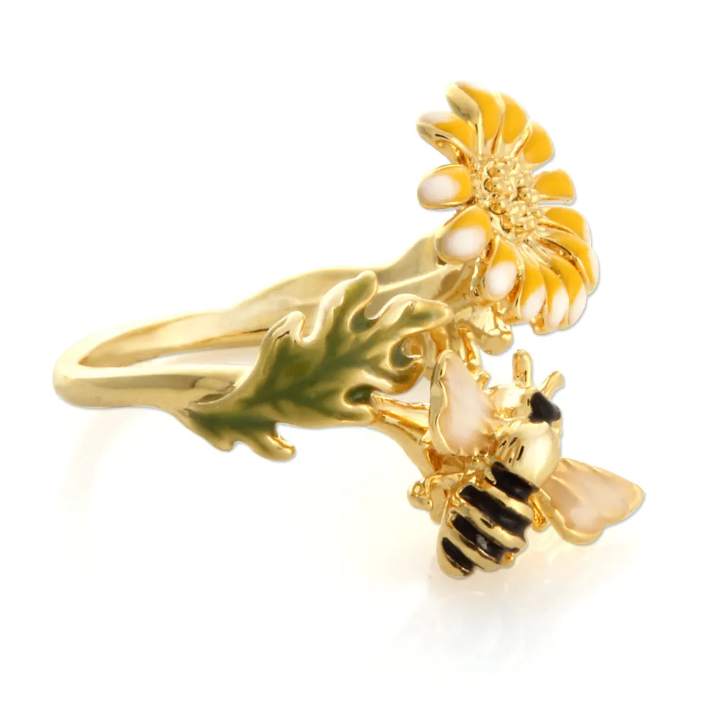 Honeybee and Dandelion Flower Ring