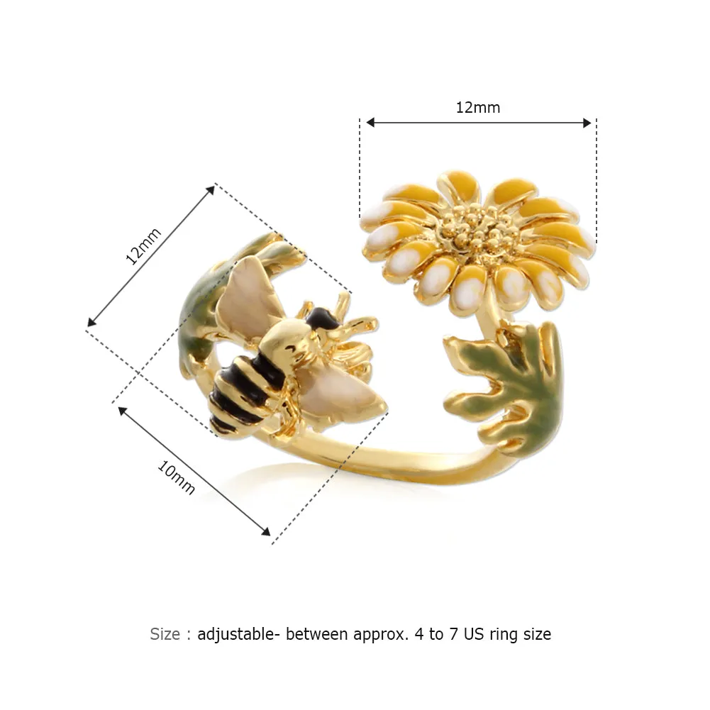 Honeybee and Dandelion Flower Ring