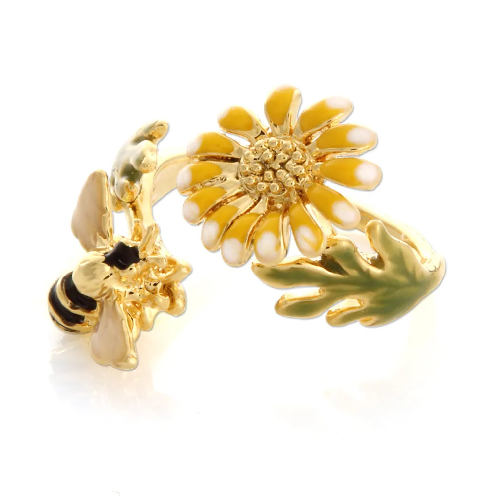 Honeybee and Dandelion Flower Ring