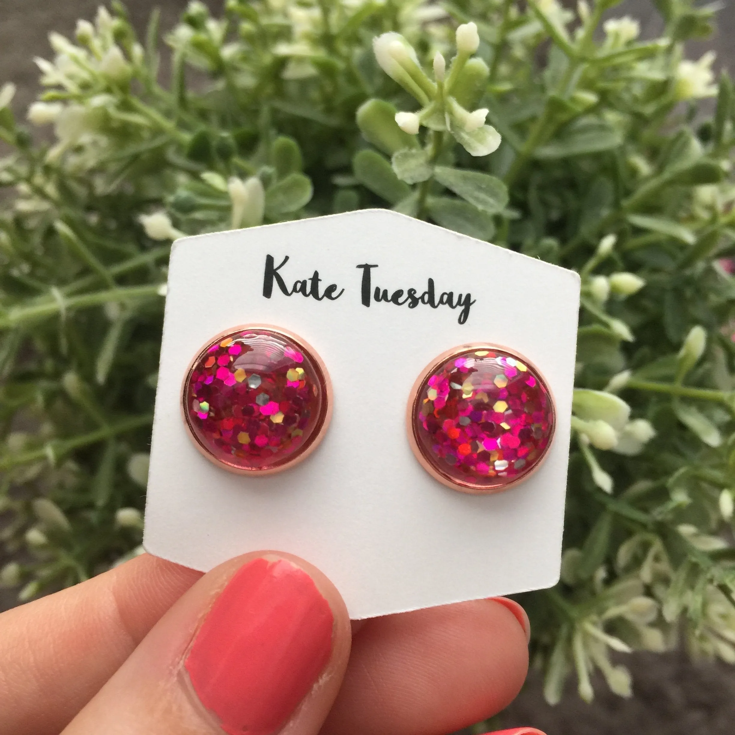 Hot Pink Glitter Earrings