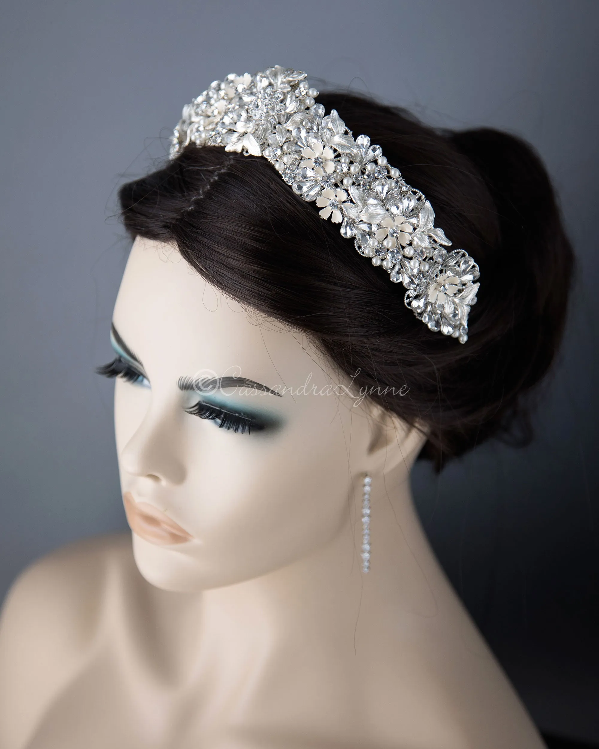 Ivory Flowers and Crystal Stones Tiara