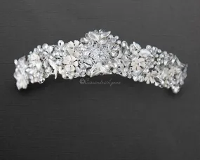 Ivory Flowers and Crystal Stones Tiara