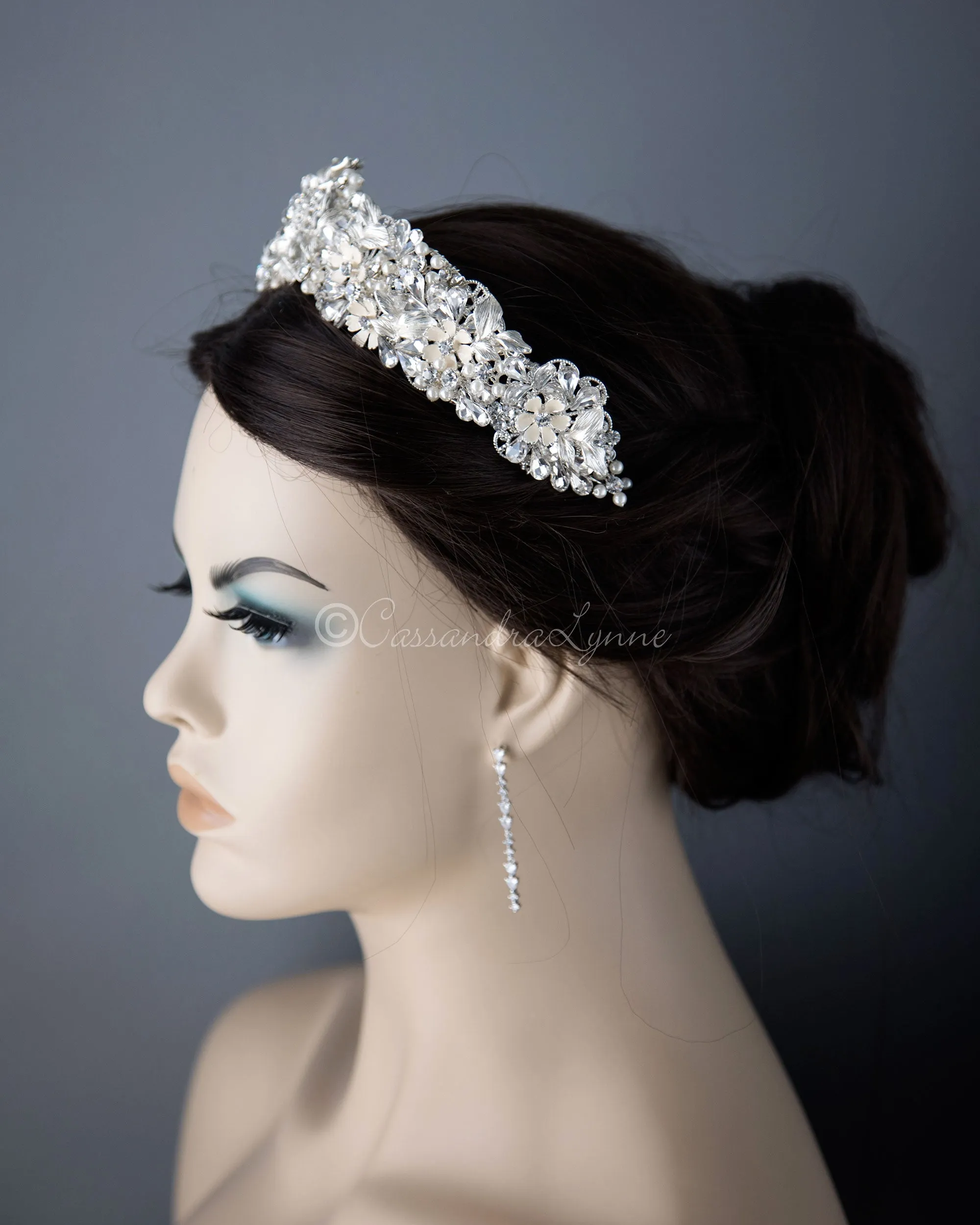 Ivory Flowers and Crystal Stones Tiara