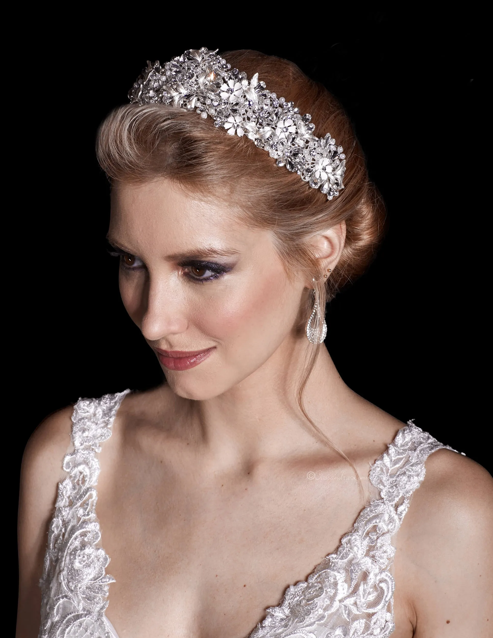 Ivory Flowers and Crystal Stones Tiara