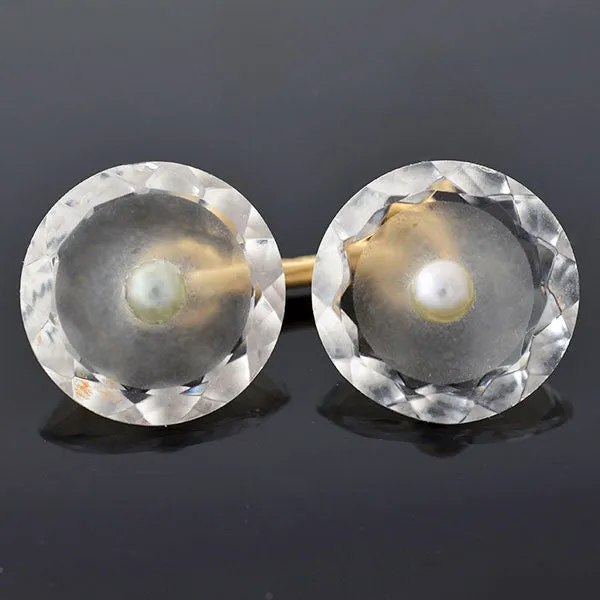 LARTER & SONS Art Deco 14kt Rock Crystal & Pearl Cufflinks