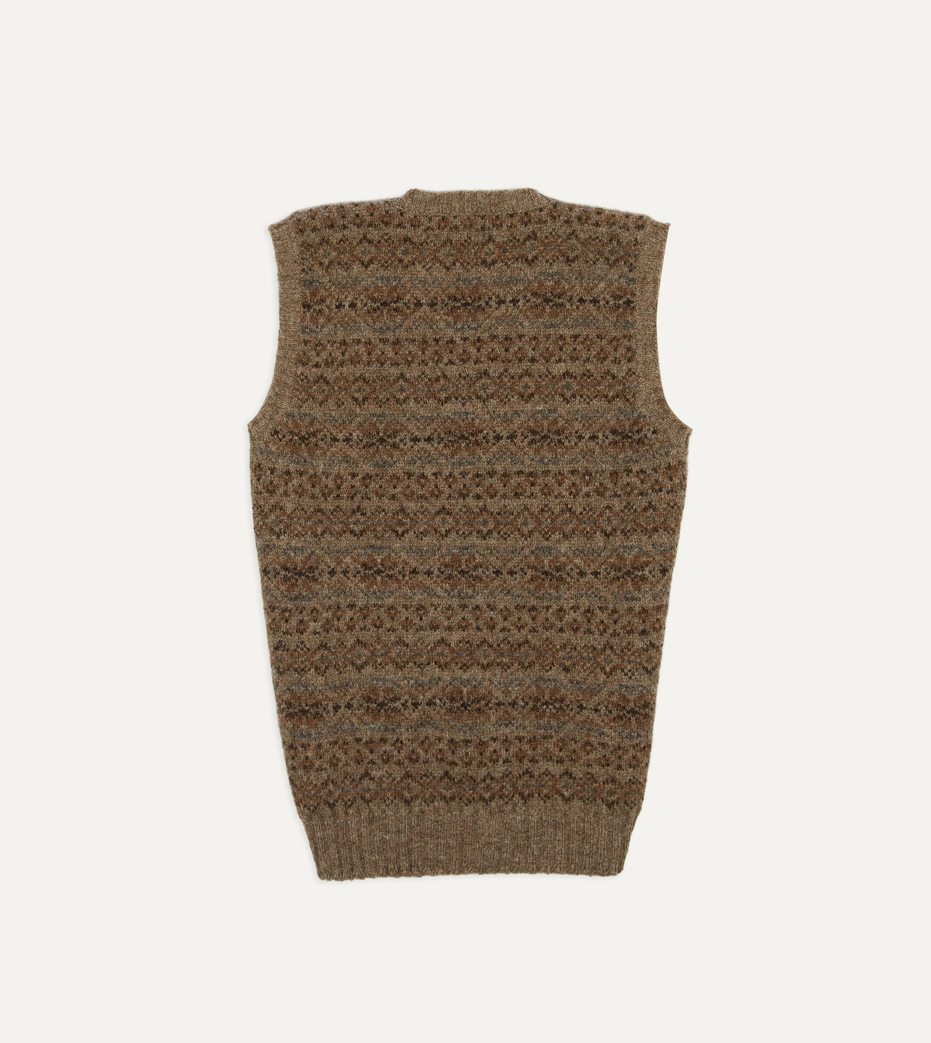 Light Brown Fair Isle Lambswool Sleeveless V-Neck Jumper