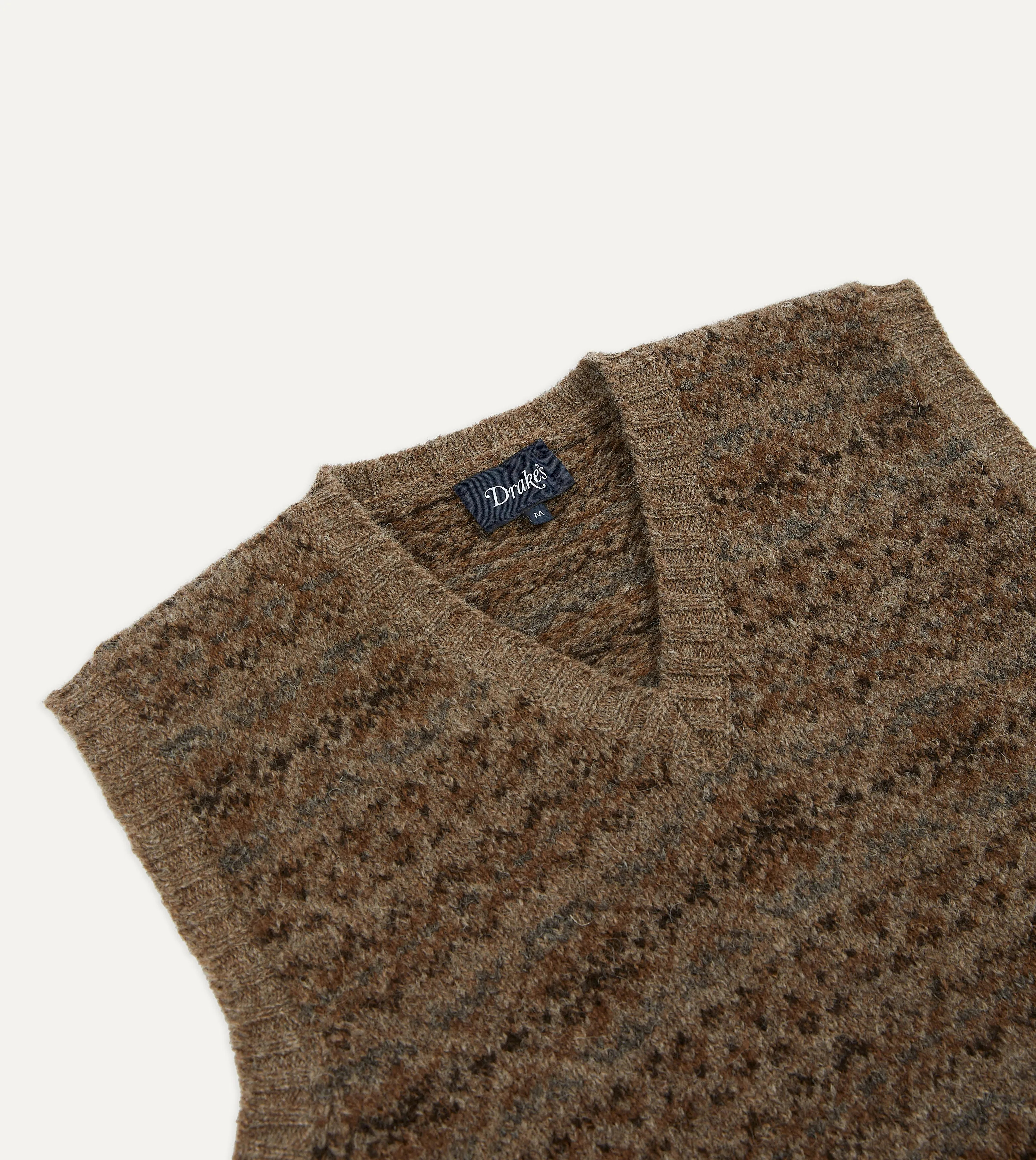 Light Brown Fair Isle Lambswool Sleeveless V-Neck Jumper