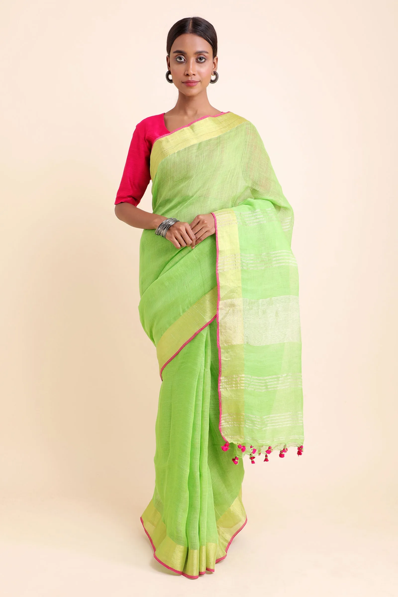 Lime Green Mood Linen Saree