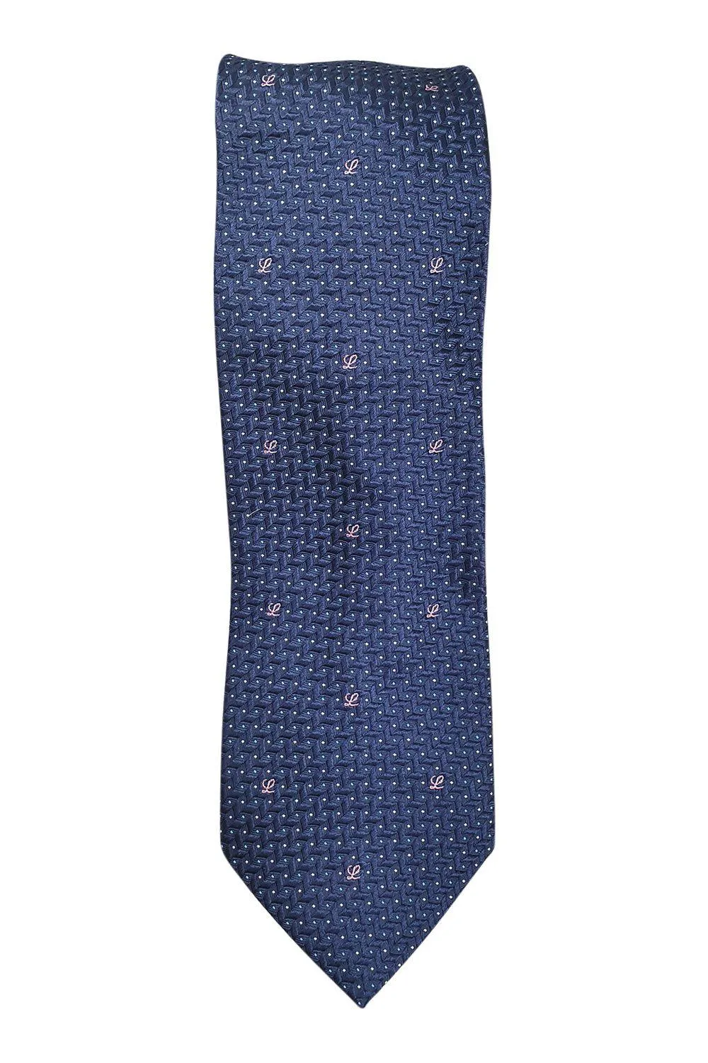 LOEWE 100% Silk Navy Blue Tie Pink Abstract L Repeat (60 L | 3.2 W)