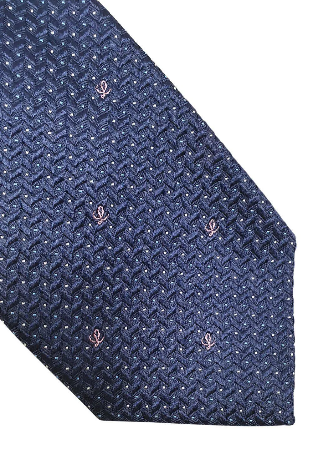 LOEWE 100% Silk Navy Blue Tie Pink Abstract L Repeat (60 L | 3.2 W)