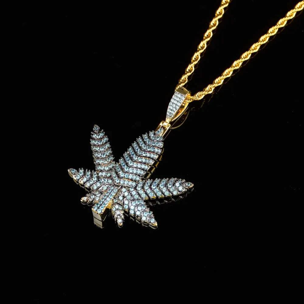 Maple Leaf Cubic Zirconia Hip-Hop Pendant Necklace