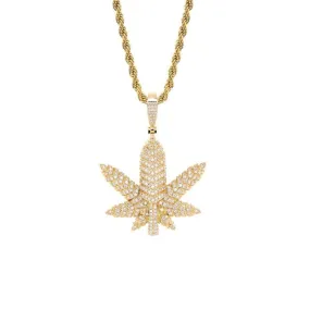 Maple Leaf Cubic Zirconia Hip-Hop Pendant Necklace