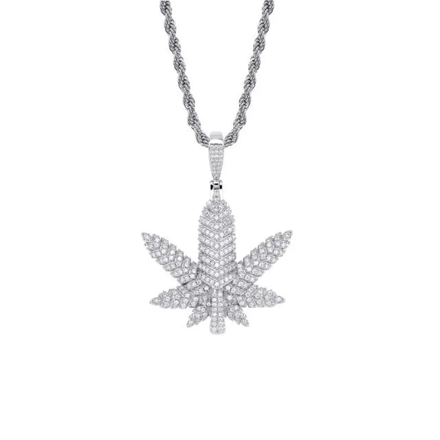 Maple Leaf Cubic Zirconia Hip-Hop Pendant Necklace