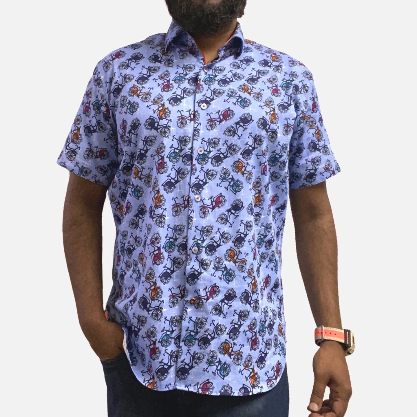 Mens Short Sleev Bicycle Pattern Shirt