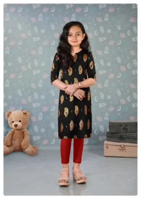 Minakari Black Pure Rayon With Handwork Daily Wear Kurti For Girls