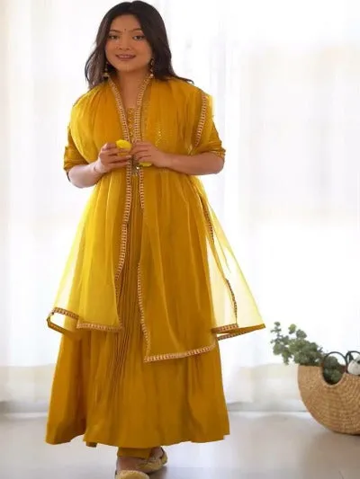 Mustard Yellow Georgette Embroidery Sequence  Anarkali Suit Set