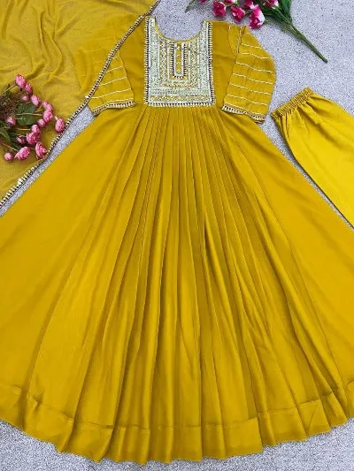 Mustard Yellow Georgette Embroidery Sequence  Anarkali Suit Set