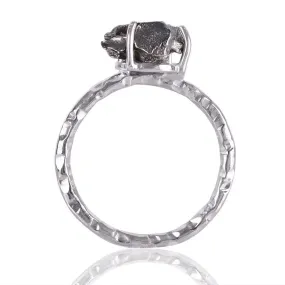 Natural Meteorite Rough Stone Ring, 925 Sterling Silver Solitaire Rings