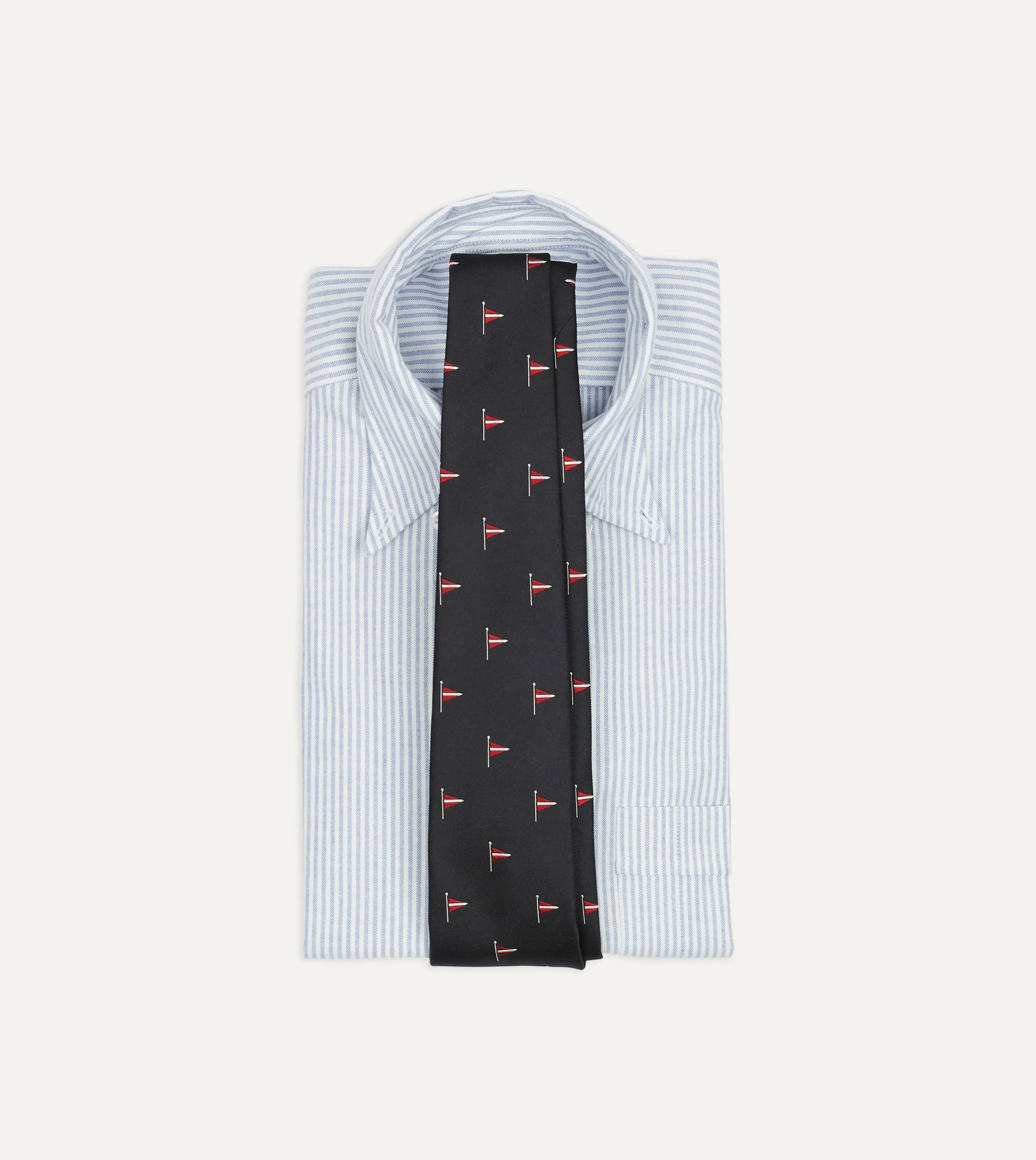 Navy Red Pennant Motif Silk Tipped Tie