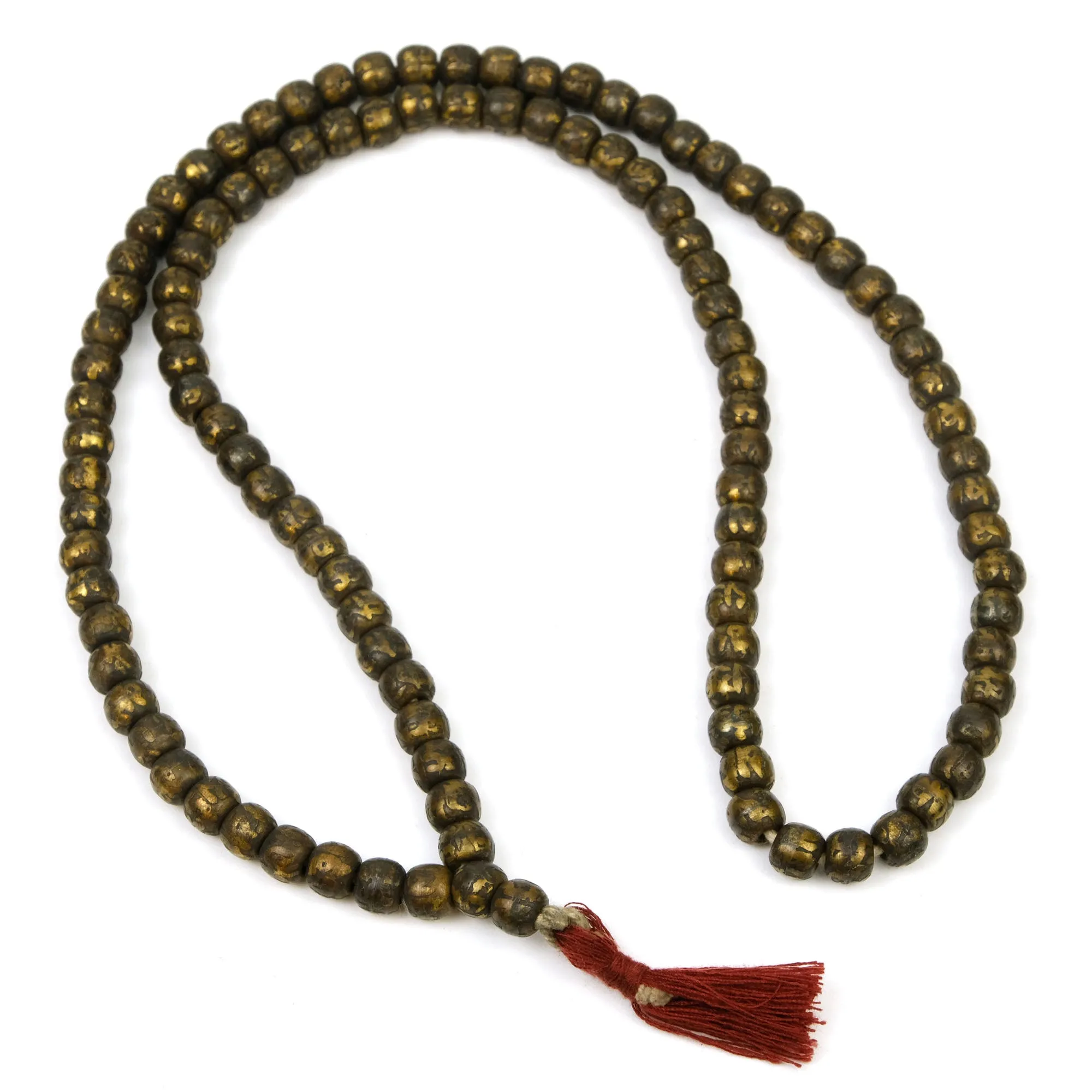 Om Mani Padme Mantra Etched Brass Mala 8mm