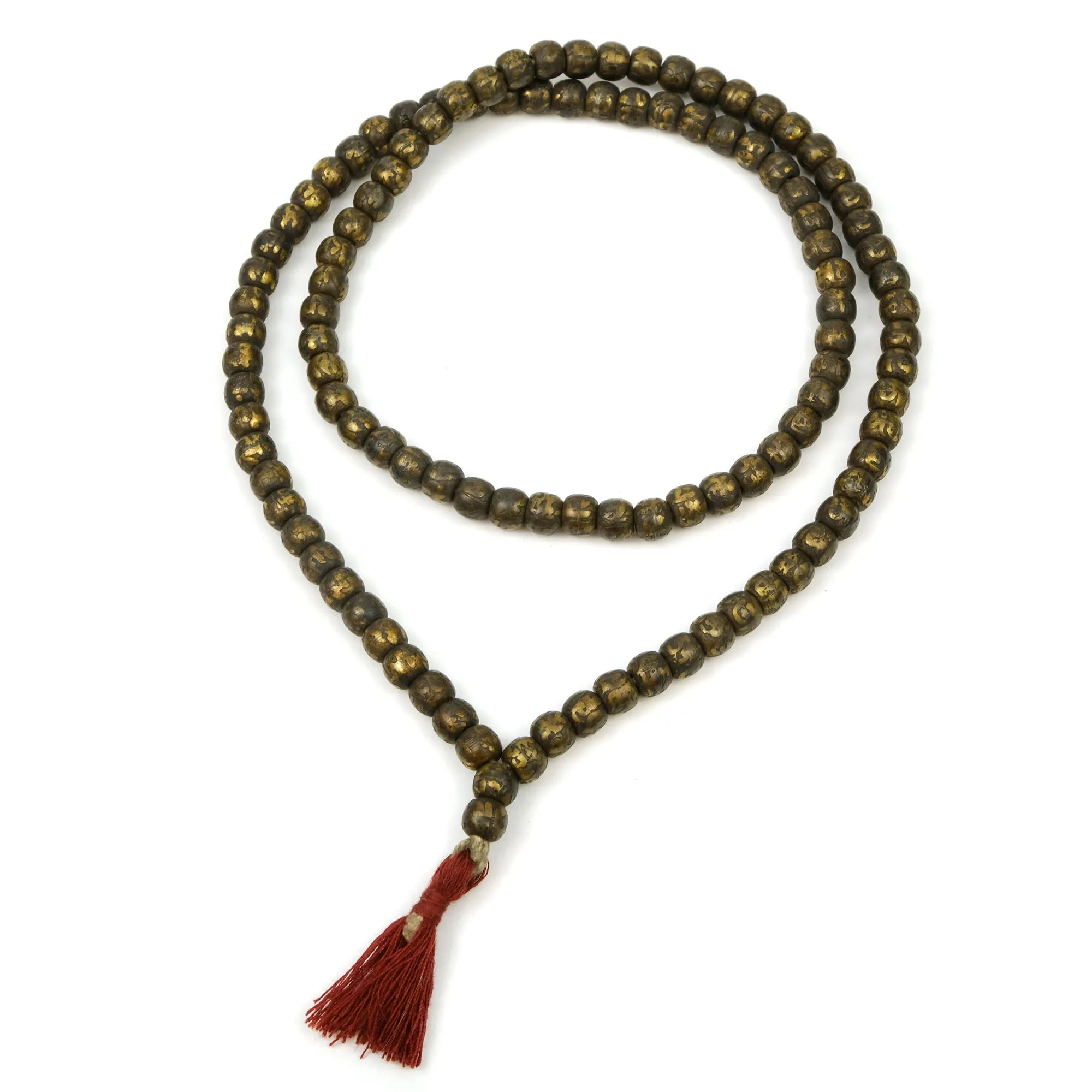 Om Mani Padme Mantra Etched Brass Mala 8mm