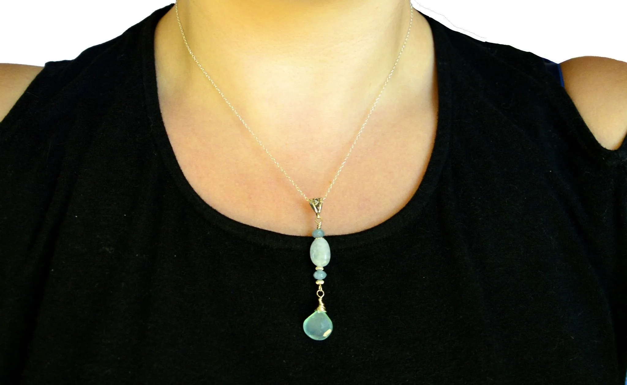 Peaceful Chalcedony and Aquamarine Pendant