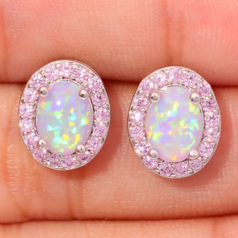 Pink Fire Opal Stud Earrings