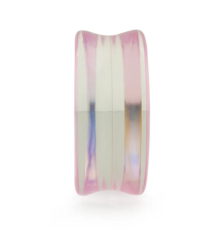 Pink Iridescent Glass Double Flare Plugs