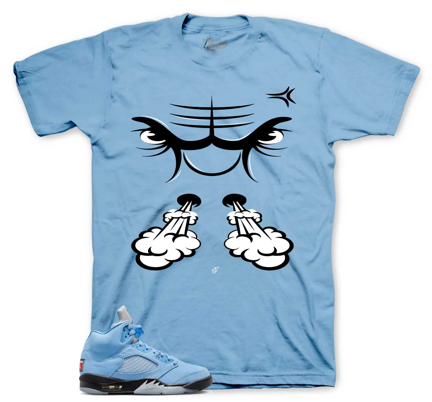 Retro 5 University Blue Shirt - Raging Face - Black