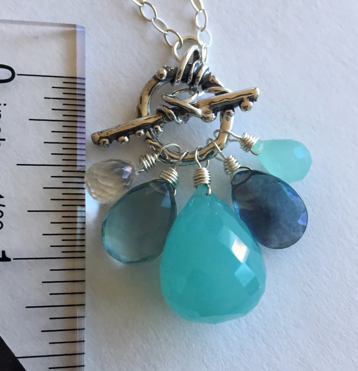 Sea Goddess Toggle Necklace, Huge Chalcedony and Fluorite, OOAK