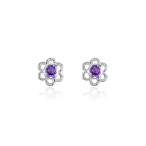 STERLING SILVER 2.5MM AMETHYST FLOWER STUD EARRINGS