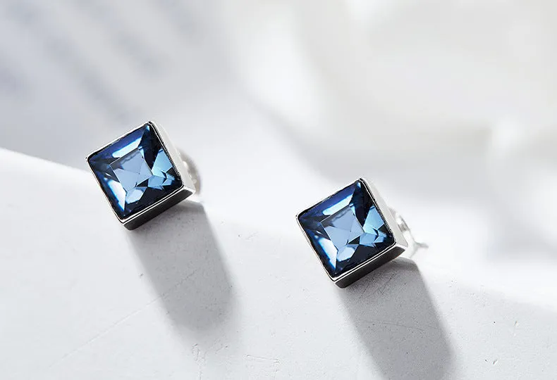 Sterling silver simple dark blue cubic crystal earring