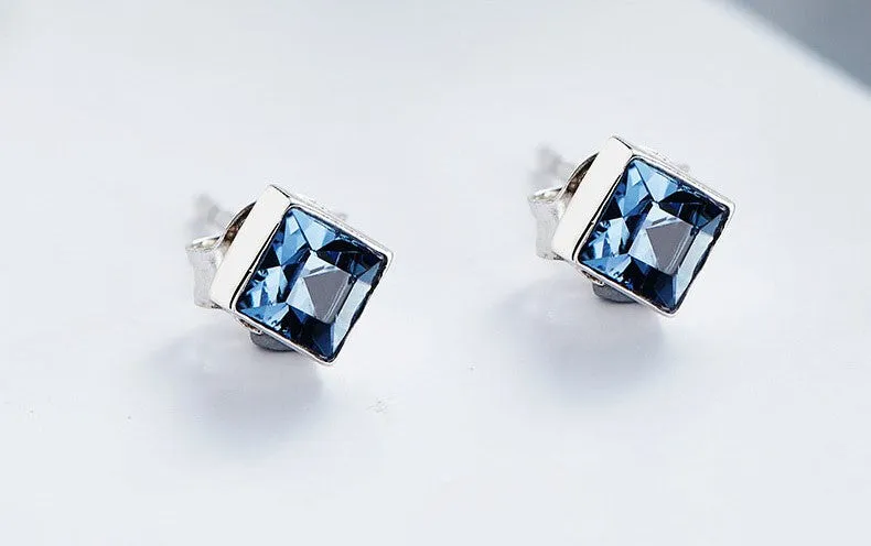 Sterling silver simple dark blue cubic crystal earring