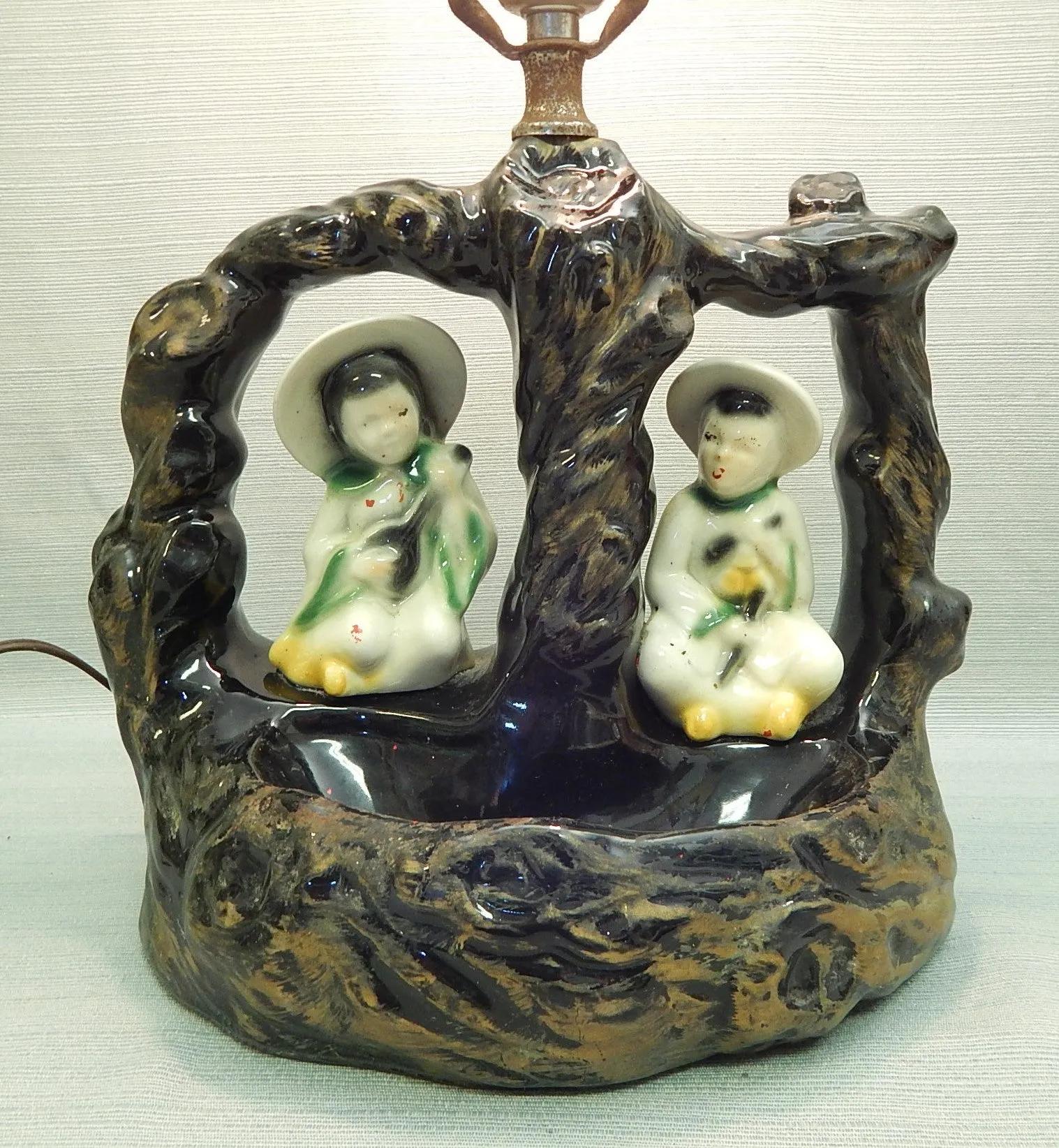 Vintage Figures in a Tree Ceramic Lamp