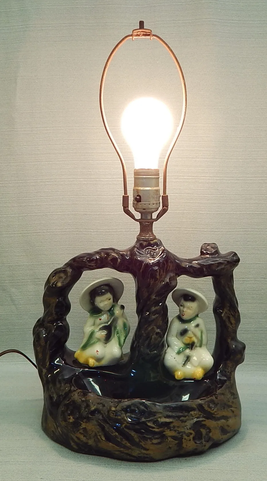 Vintage Figures in a Tree Ceramic Lamp