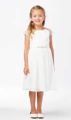 White chiffon with rhinestone belt dress