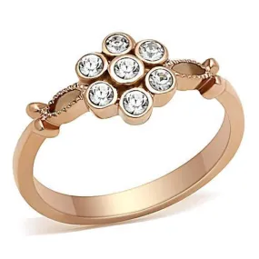 WildKlass Stainless Steel Flower Ring IP Rose Gold Women Top Grade Crystal Clear