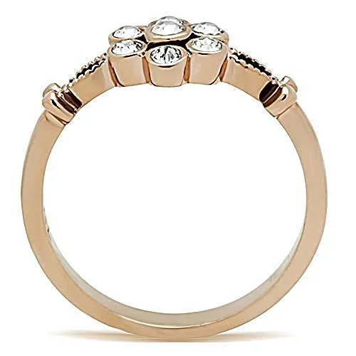 WildKlass Stainless Steel Flower Ring IP Rose Gold Women Top Grade Crystal Clear