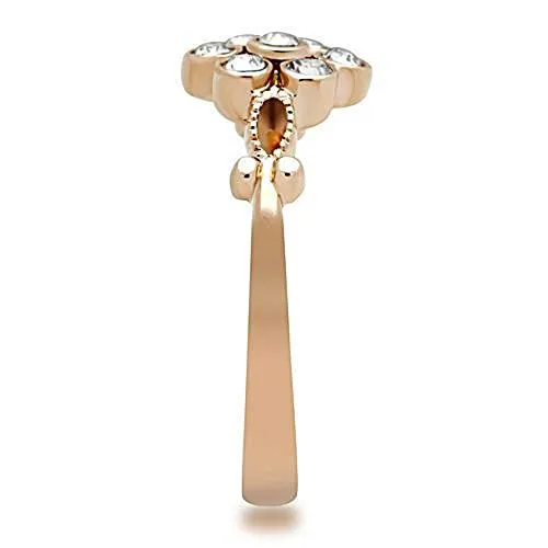 WildKlass Stainless Steel Flower Ring IP Rose Gold Women Top Grade Crystal Clear