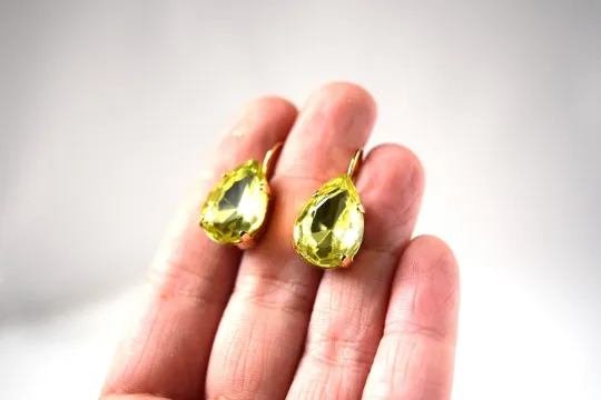 Yellow Crystal Teardrop Earring