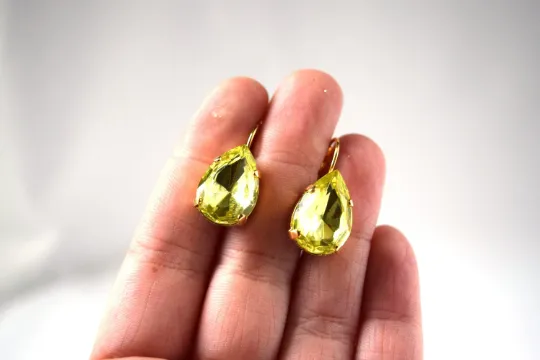 Yellow Crystal Teardrop Earring